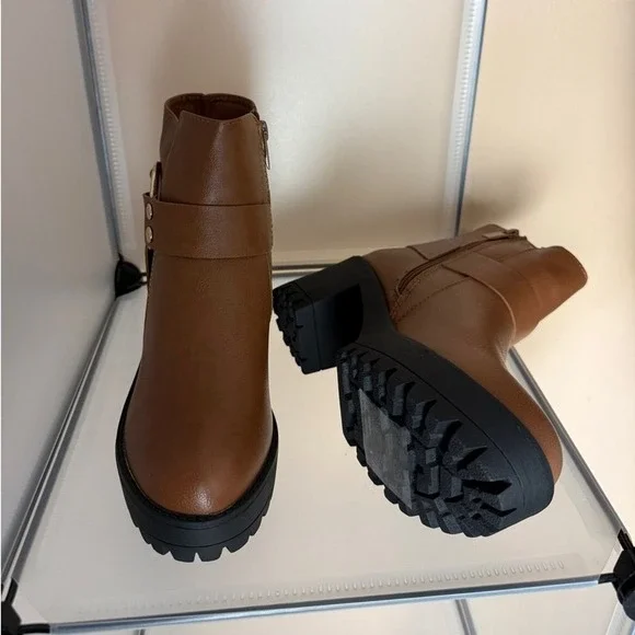 Forever Link Women's Brown Chunky Heel Combat Ankle Boots Size 6 New - Picture 6 of 7